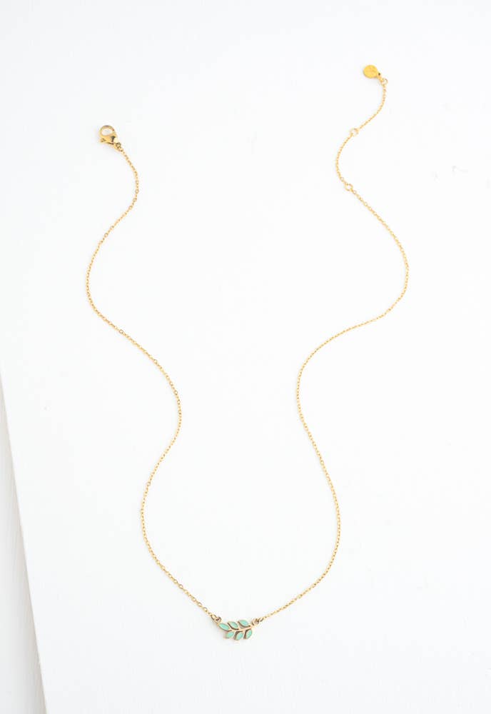 Rowen Leaf Necklace in Mint - Passion Lilie