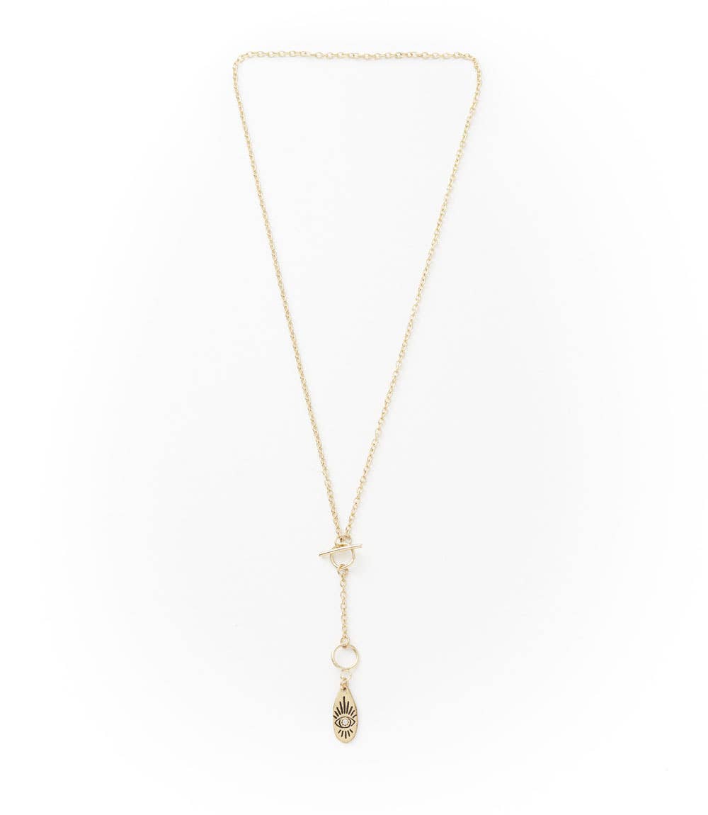 Ruchi Evil Eye Dainty Gold Drop Lariat Necklace - Passion Lilie