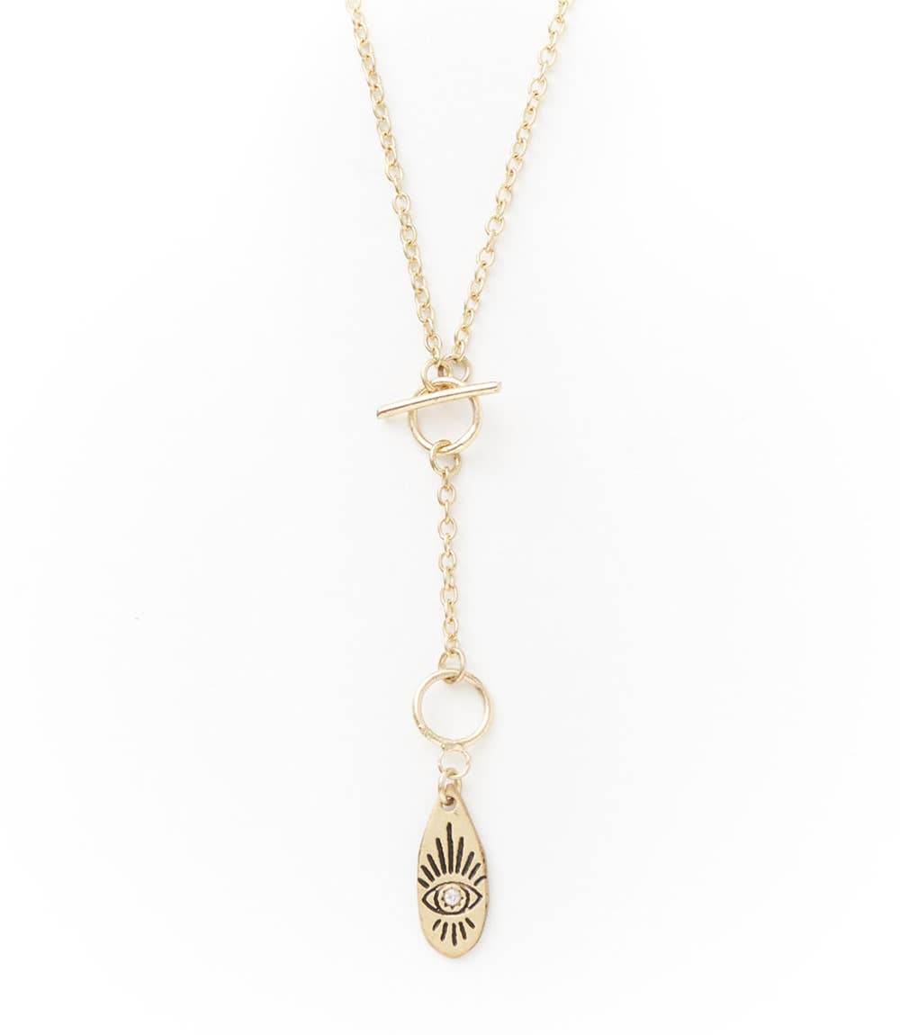 Ruchi Evil Eye Dainty Gold Drop Lariat Necklace - Passion Lilie