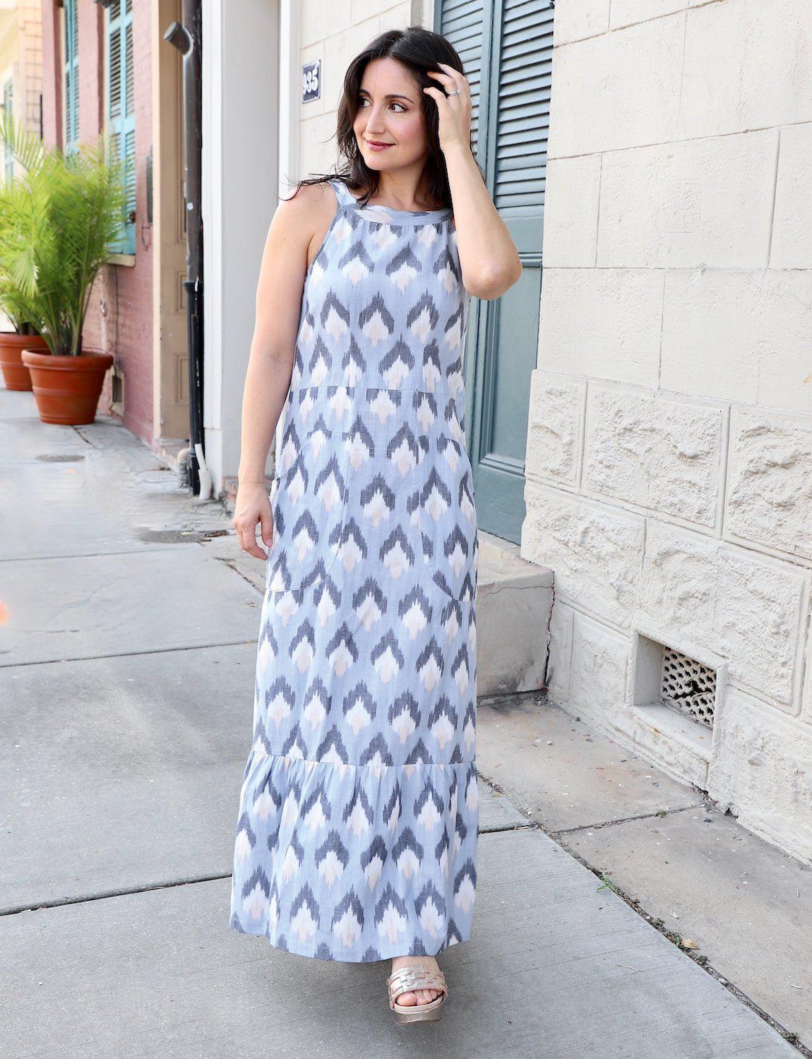 Seaside Organic Cotton Maxi Dress | Blue and White Maxi Dress L Seaside Organic Cotton Maxi Dress | Blue and White Maxi Dress L