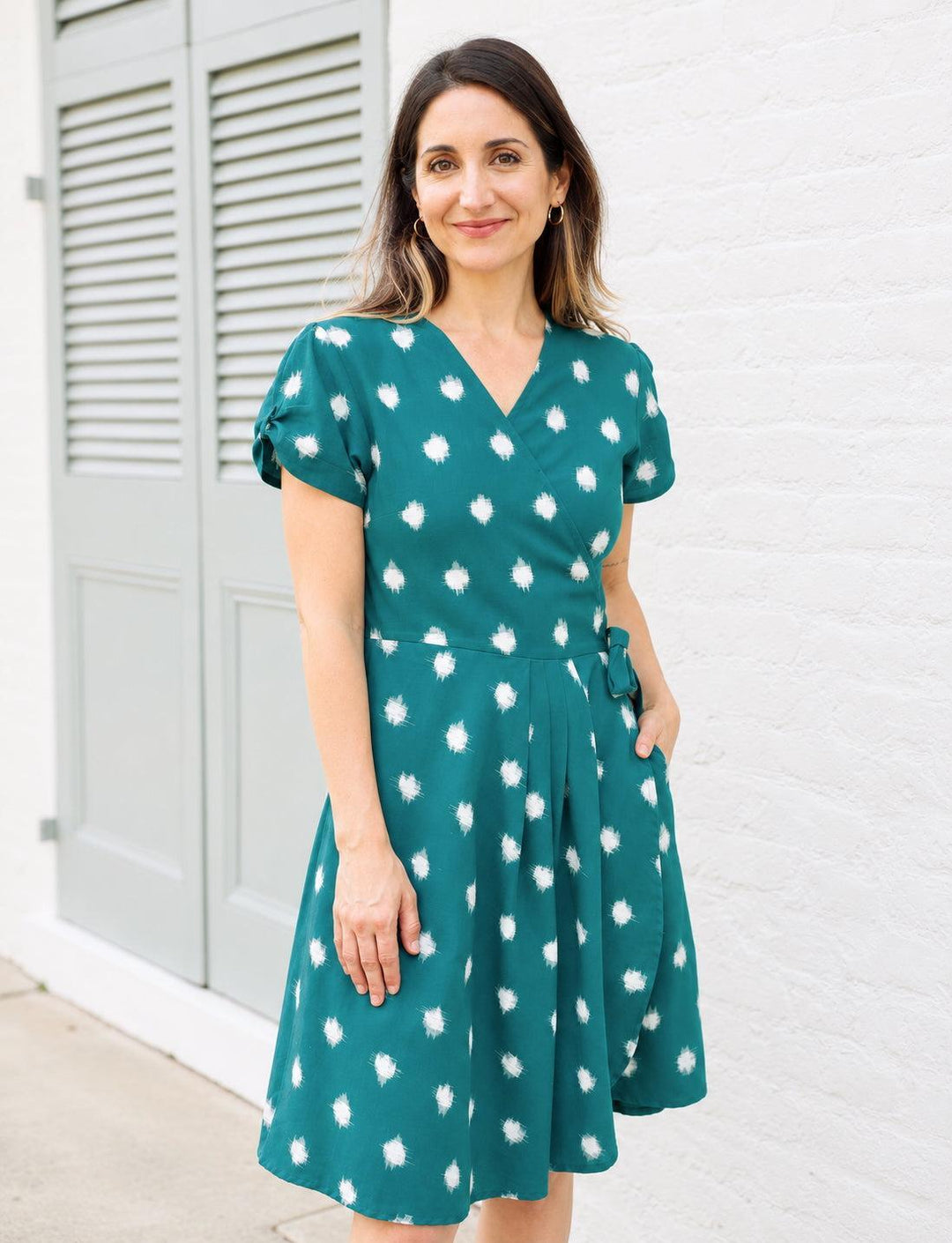 Teal Polka Dot Organic Cotton Wrap Dress - Passion Lilie