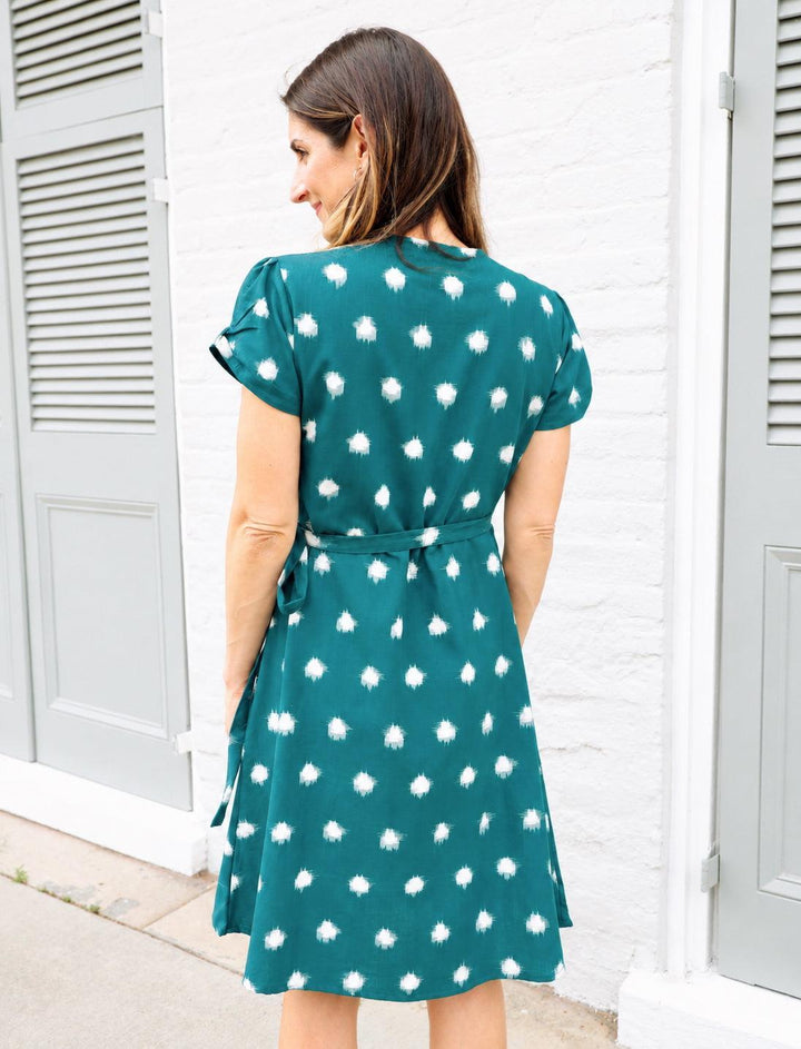 Teal Polka Dot Organic Cotton Wrap Dress - Passion Lilie