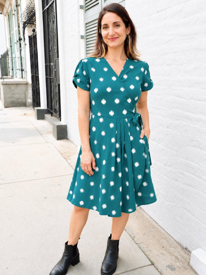 Teal Polka Dot Organic Cotton Wrap Dress - Passion Lilie