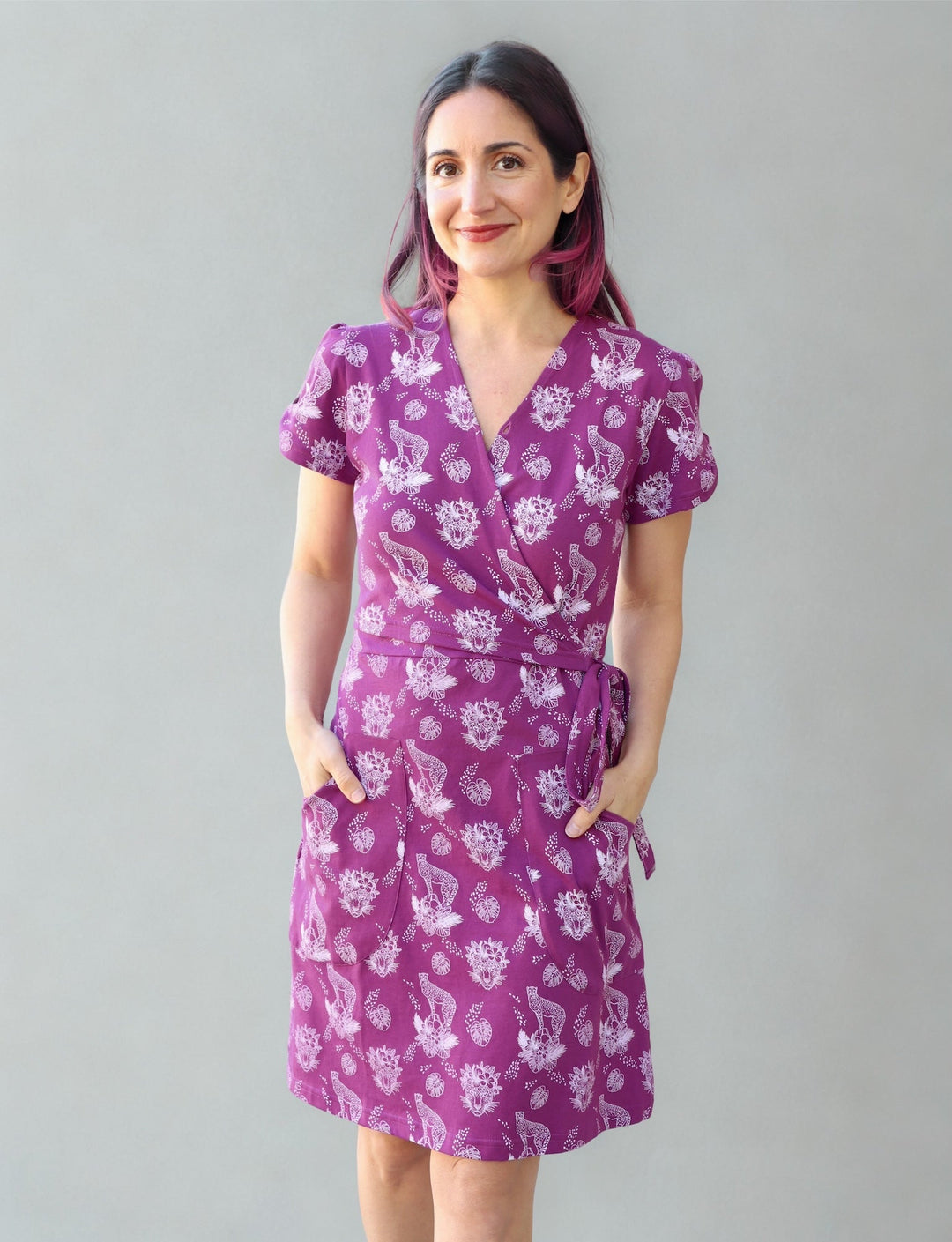 Tiger Bloom Purple Jersey Wrap Dress | Organic Dress I Passion Lilie XL
