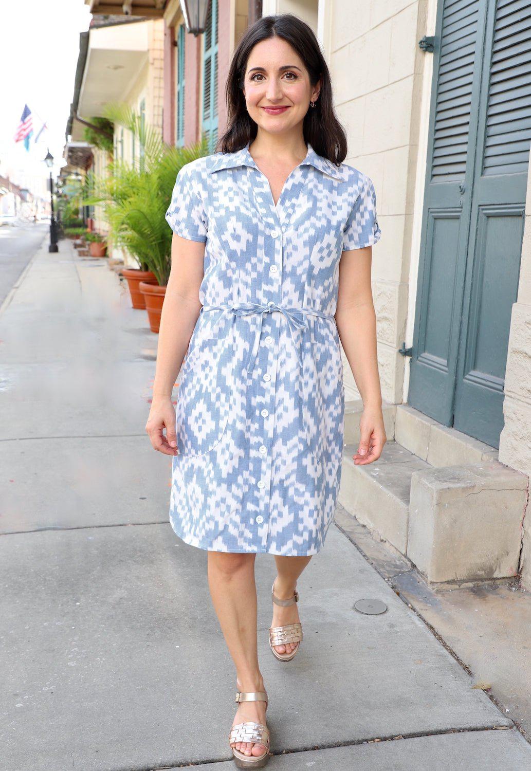 Tranquil Blue Organic Cotton Button Dress - Passion Lilie