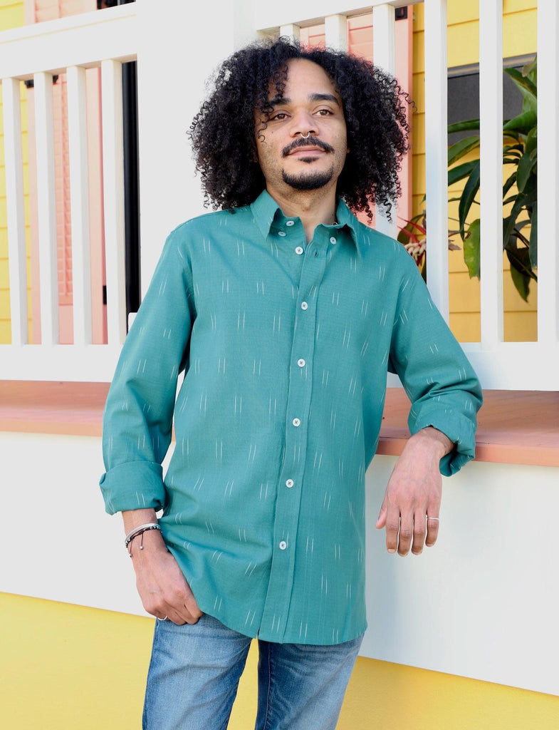 Turquoise Men’s Organic Cotton Button Down Shirt- Fair Trade S