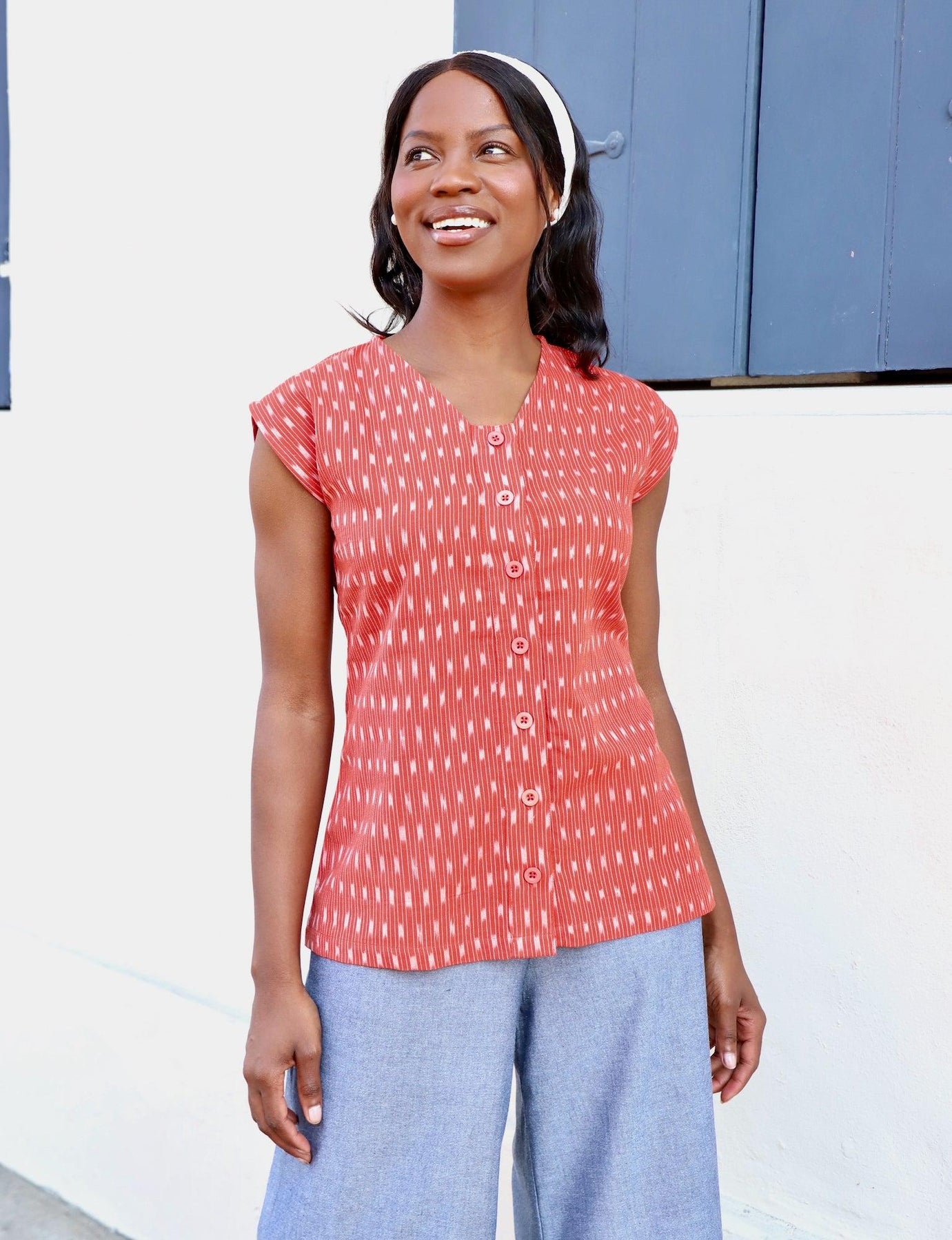 Aurora Red Button Up Top | Cotton Top | Passion Lilie