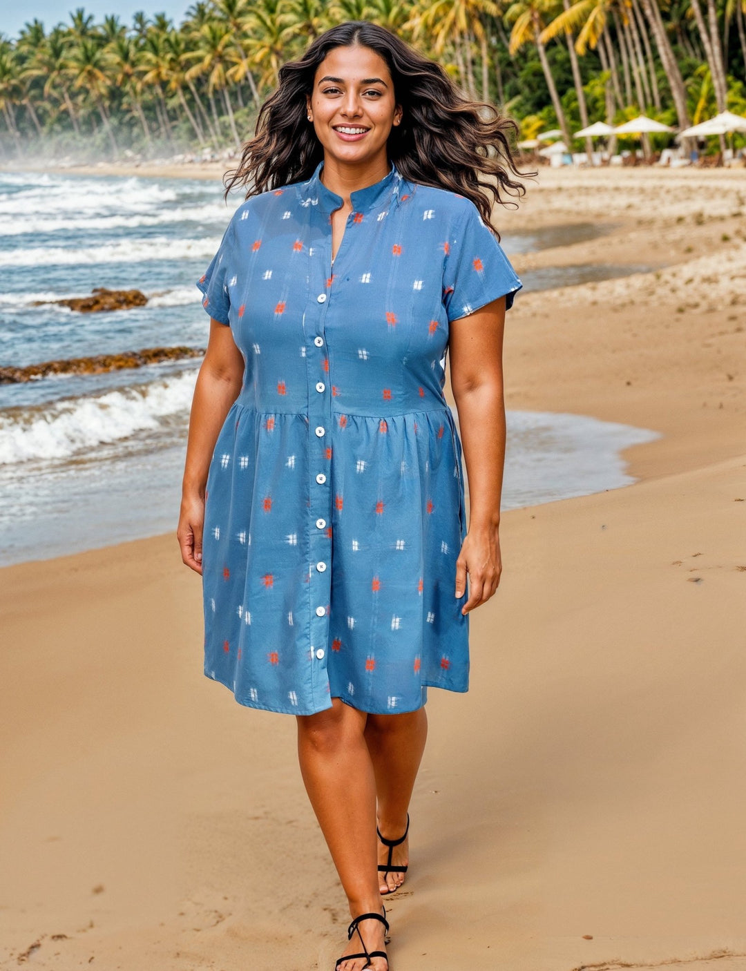 Blue Ikat Button Dress | Organic Dress | Passion Lilie Blue Ikat Button Dress | Organic Dress | Passion Lilie