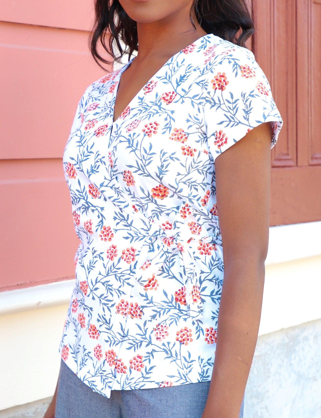 Organic cotton wrap top（white） Muslin Wrap Blouse brick