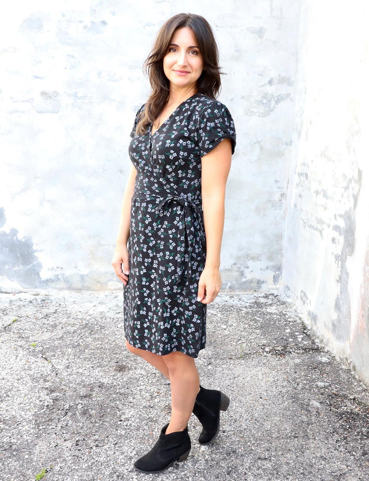 Midnight Blooms Organic Wrap Dress - Passion Lilie