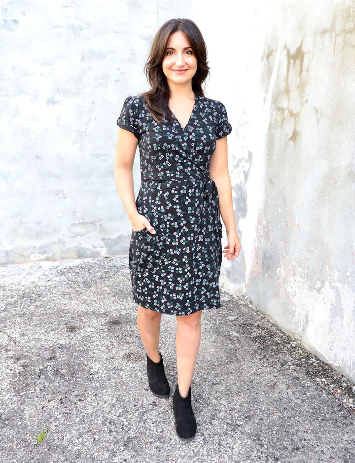Midnight Blooms Organic Wrap Dress - Passion Lilie