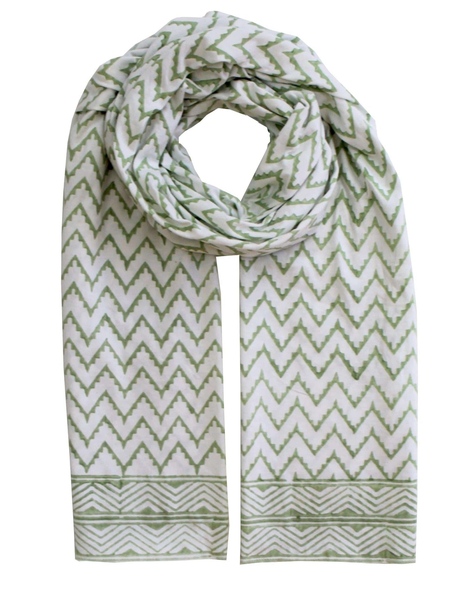 Green and fashion White Cotton Curvy Scarf