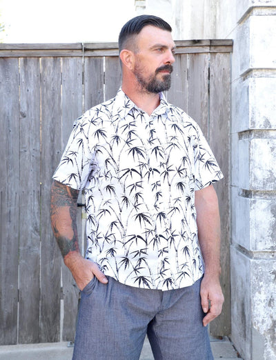 Palm Paradise Organic Cotton Men's Button Down Shirt - Passion Lilie