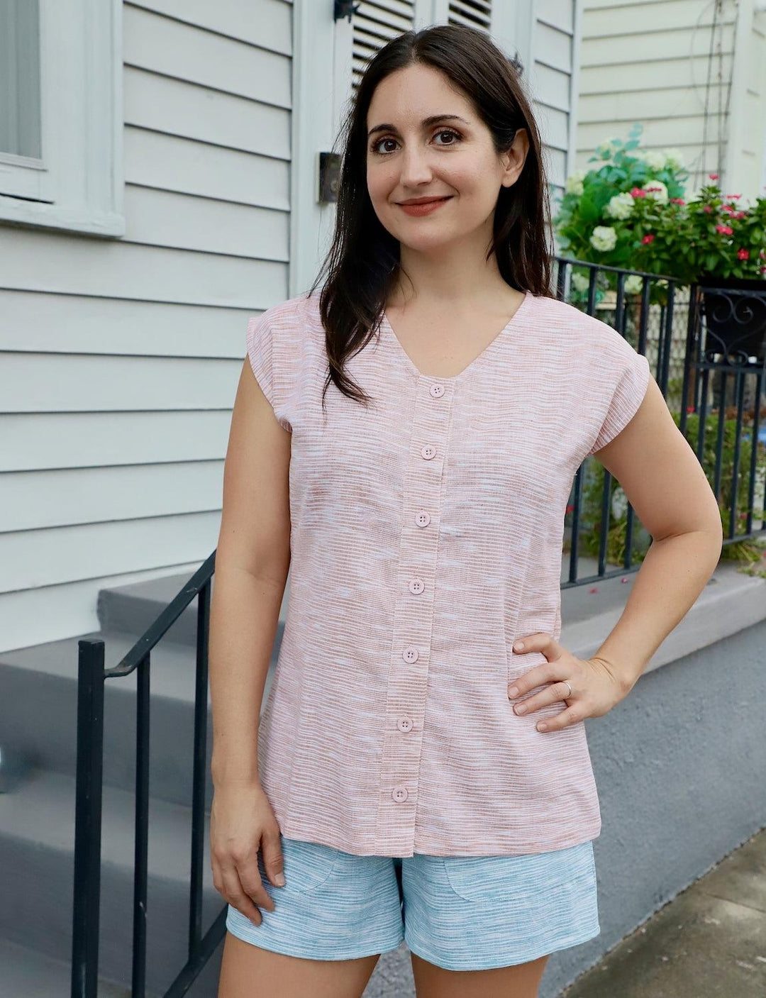Salmon Button Top - Passion Lilie