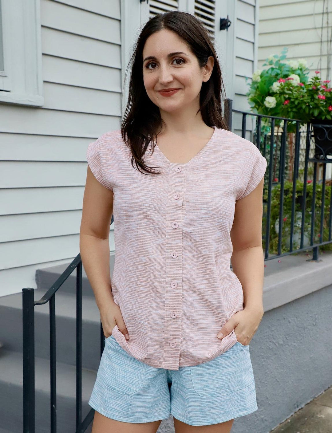 Salmon Button Top - Passion Lilie